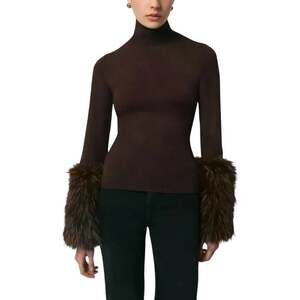 APPARIS (S) Aspen Faux Fur Cuff Turtleneck Sweater Chocolate Brown Quiet Luxury